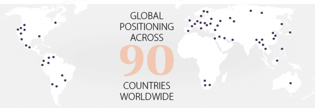 global positioning across 90 countries